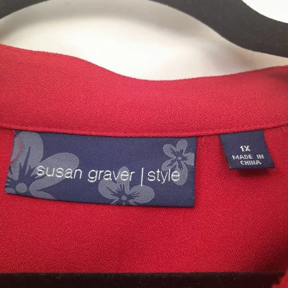 Red Botton Up Single Breasted Blouse - Susan Graver - Size XL - NeverWorn - Picture 4 of 4